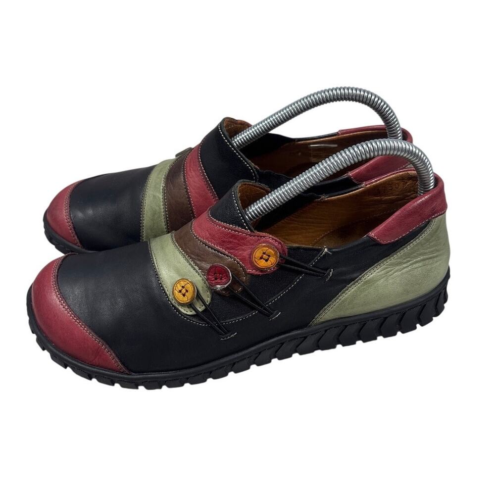 Spring Step Neeta Leather Slip-On Loafer Women 8.5 Black Red Green Button Detail - Picture 5 of 9